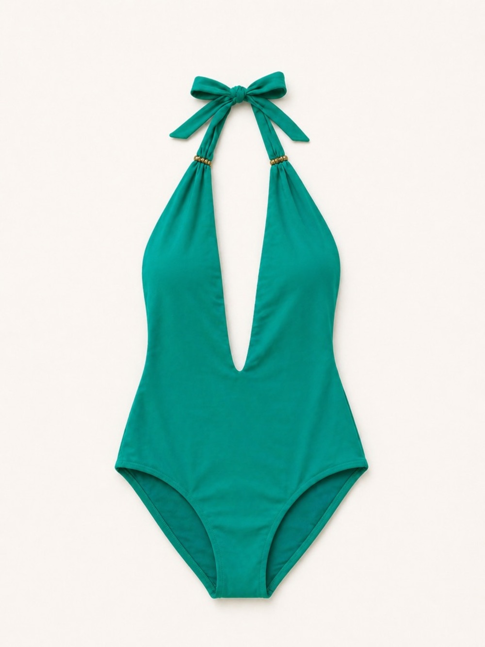BCBGMAXAZRIA SWIM size Large Green Halter Deep Plunge One-Piece Swimsuit / BCBG